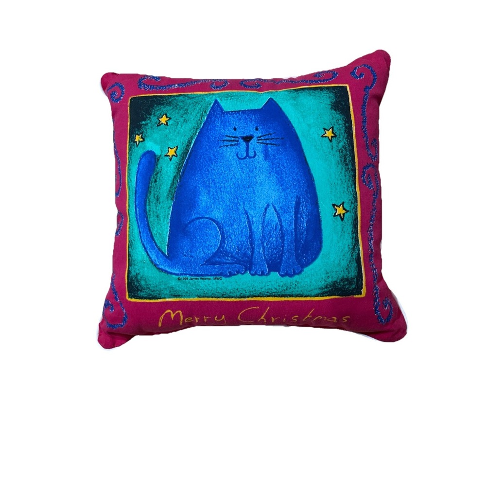 Merry Christmas Pillow Red, Blue, Green Abstract Cat Lovers by KenTex 16"x16" - Picture 2 of 9